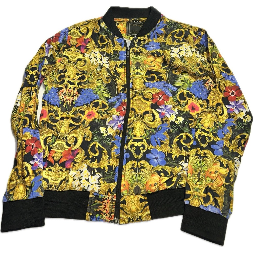 Denim & Flower Ricky Singh Women's Size L Full Zip Jacket Floral All Over Print‎